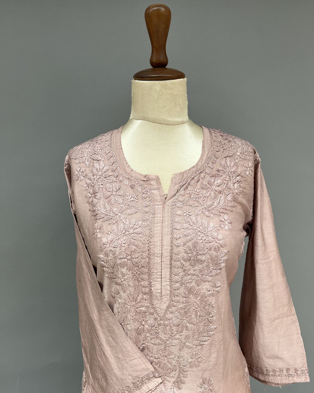 Chanderi Chikankari Long Kurti - Apricot