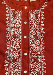 Chikankari Semistitched Chanderi Co-ord Set - Blood Red