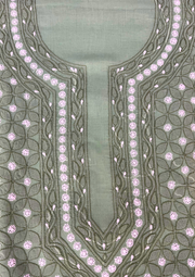 Cotton Chikankari Unstitched Suit - Sea Green
