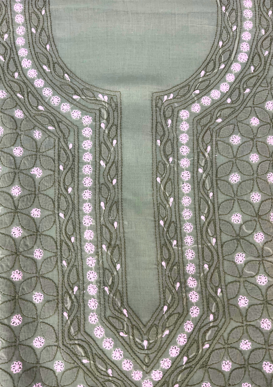 Cotton Chikankari Unstitched Suit - Sea Green