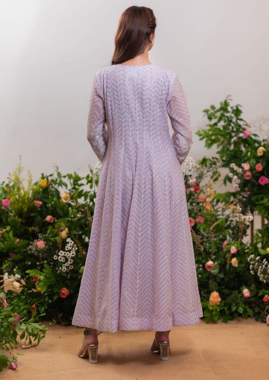 Mul Chanderi Chikankari Anarkali - Add on Mukaish - Lilac