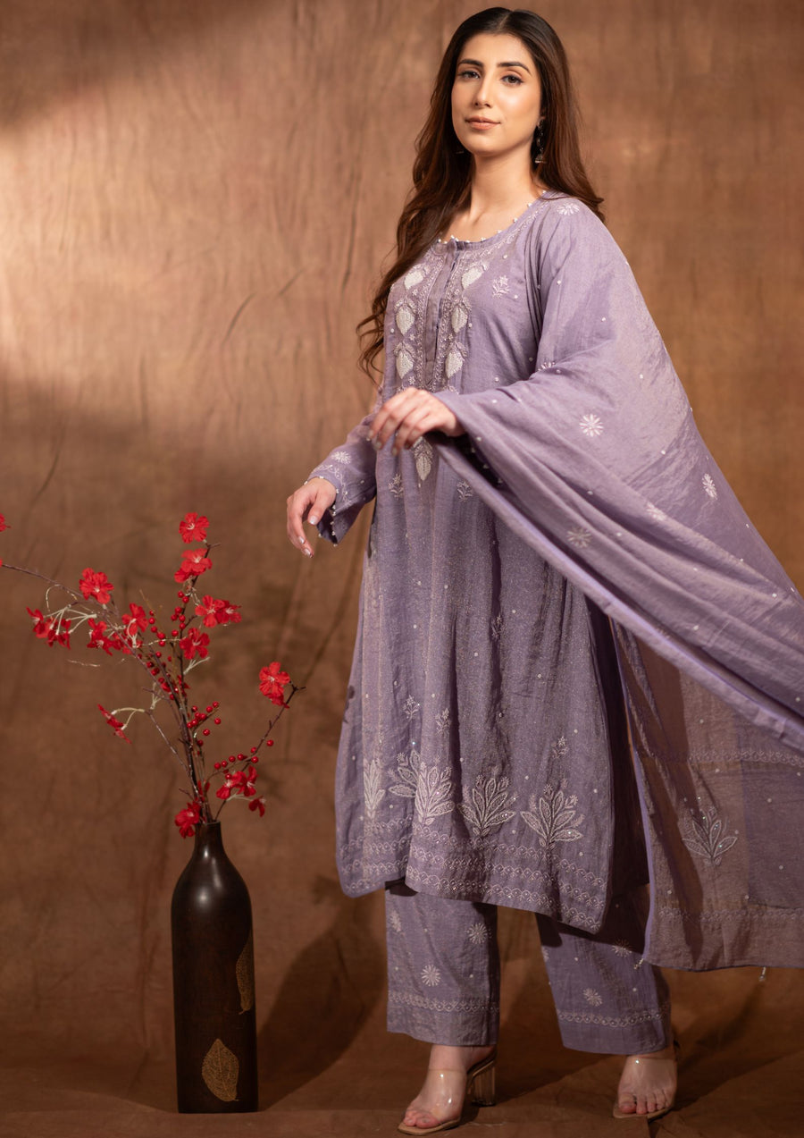 Tissue Chanderi Chikankari Suit - sc2424242