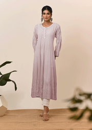 Georgette Anarkali Chikankari Kurta - Ombre Amethyst Whisper
