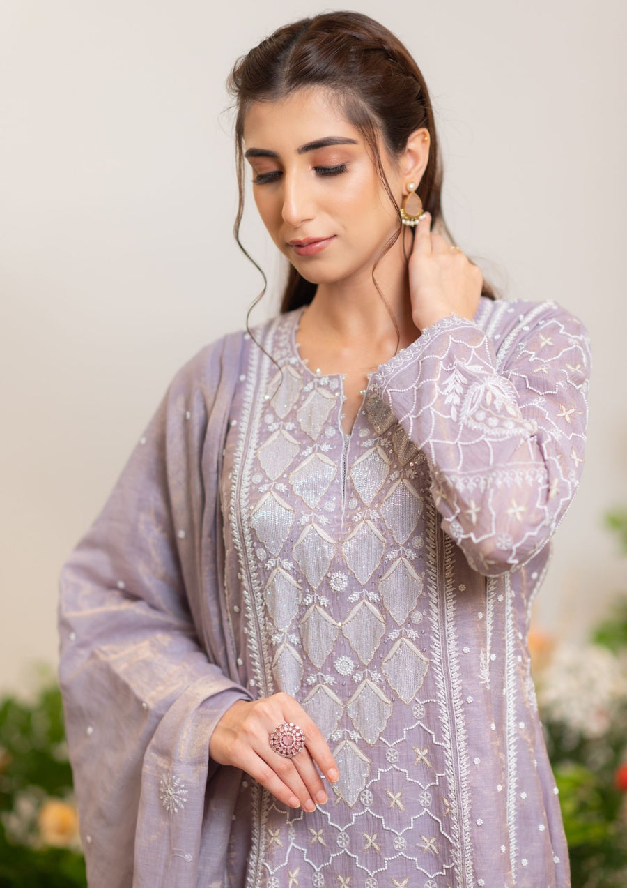 Tissue Chanderi Short Anarkali - Lilac