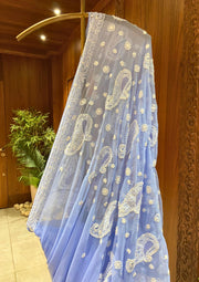 Chikan Saree Georgette - Blue
