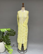 Chanderi Chikankari Co-ord Set - Butter Yellow