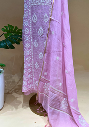 Chikankari Mul Chanderi Unstitched 2pc Suit - Cotton Candy