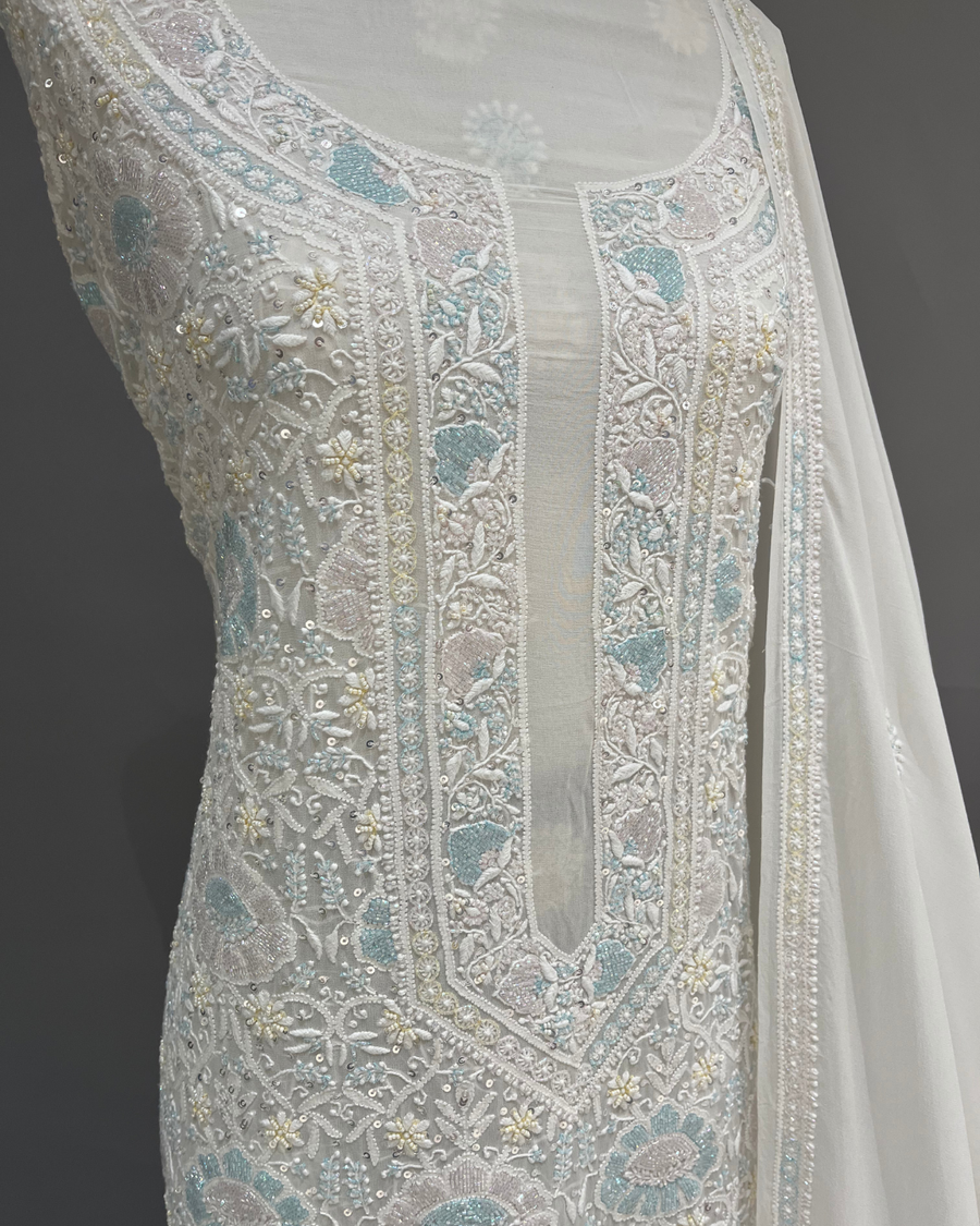 Pure Georgette Chikankari Suit Set - Multicolour