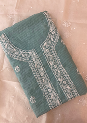 Maheshwari Chanderi Chikankari Mens Kurta - Teal