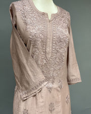 Chanderi Chikankari Long Kurti - Apricot