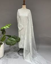 Organza Chikankari Unstitch 2pc Suit - Greyish Blue
