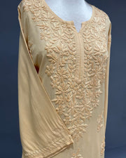 Rayon Chikankari Kurta and Bottom set - Mustard Yellow