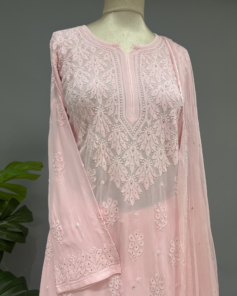 Georgette Chikankari Suit Set - Blush Pink
