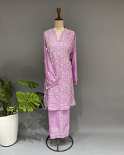 Chanderi Chikankari Co ord Set - Lilac