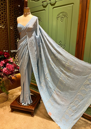 Chikankari Viscose Saree - Powder Blue