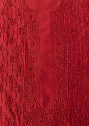 Chanderi Chikankari Unstitch Mens Kurta - Red