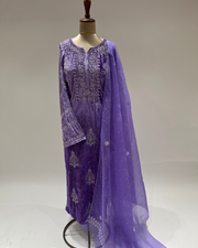 Velvet Chikankari Unstitched 2pc Suit Set - Amethyst Purple