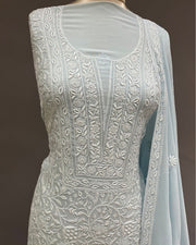 Pure Georgette Chikankari Unstitched 2pc Suit - Periwrinkle Blue