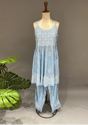 Muslin Chikankari Co-ord Set - Baby Blue