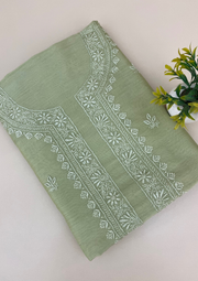 Chanderi Chikankari Unstitched Mens Kurta - Sage Green