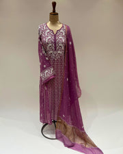 Tissue Chikankari Unstitched Anarkali - Light Plum