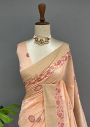 Chanderi Chikankari Saree - Carrot Orange