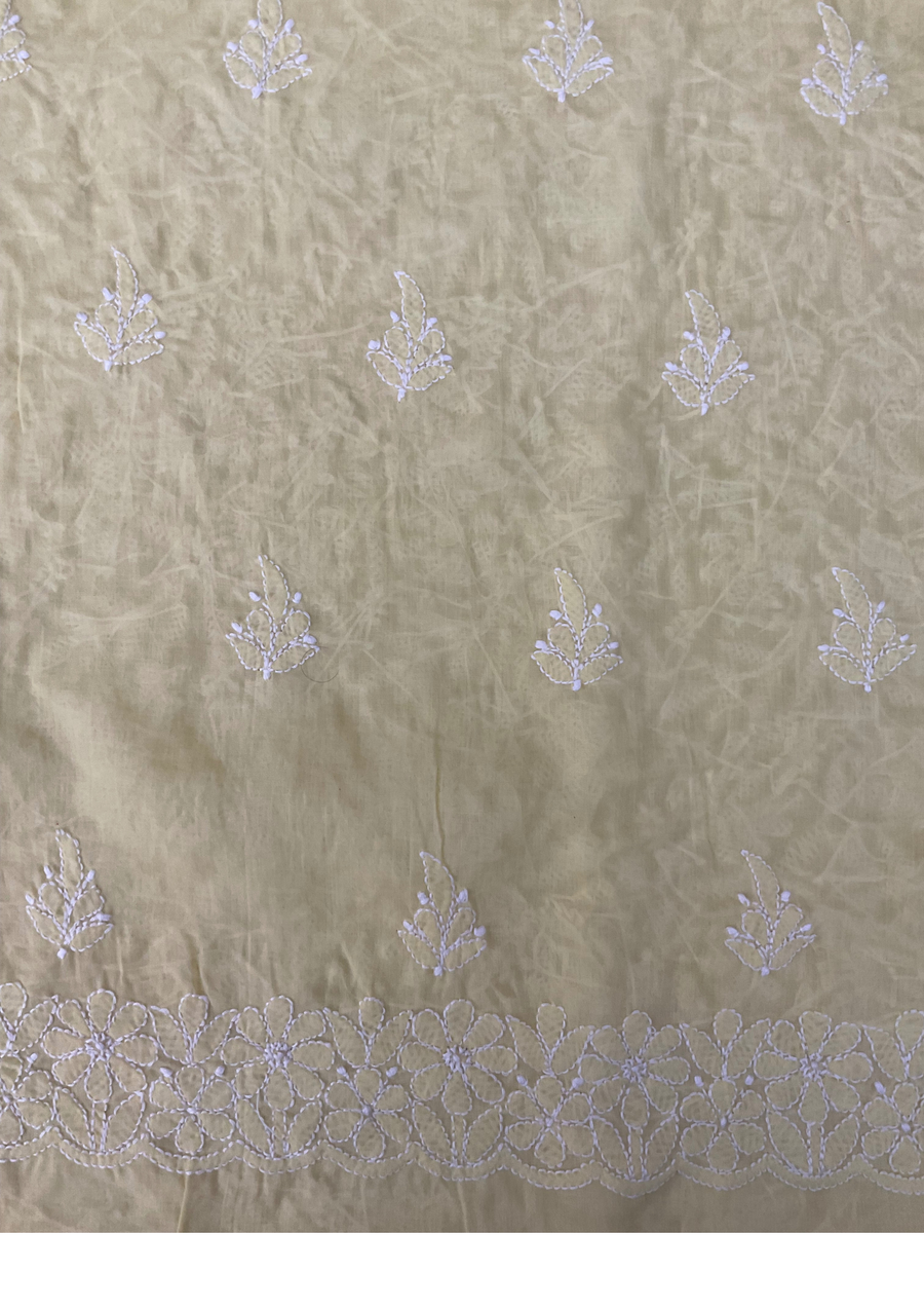Cotton Chikankari Unstitched Suit - Lime Yellow