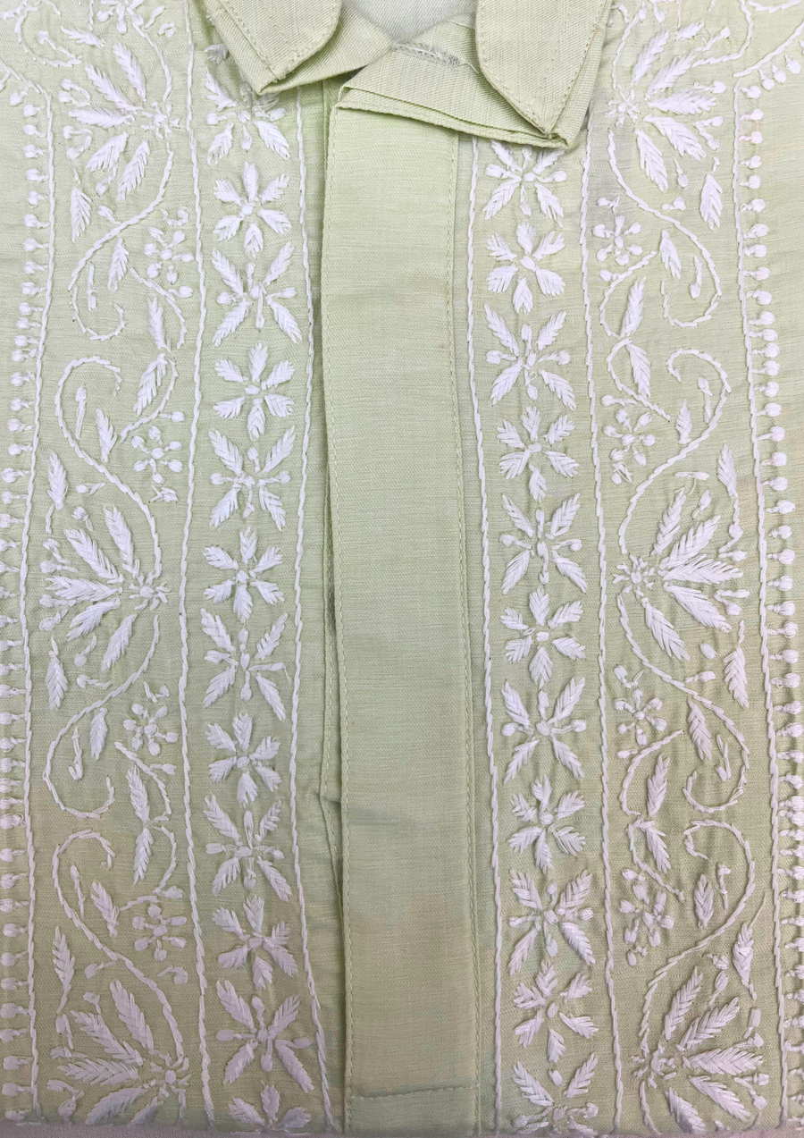 Cotton Chikankari Stitched Mens Kurta - Mint Green