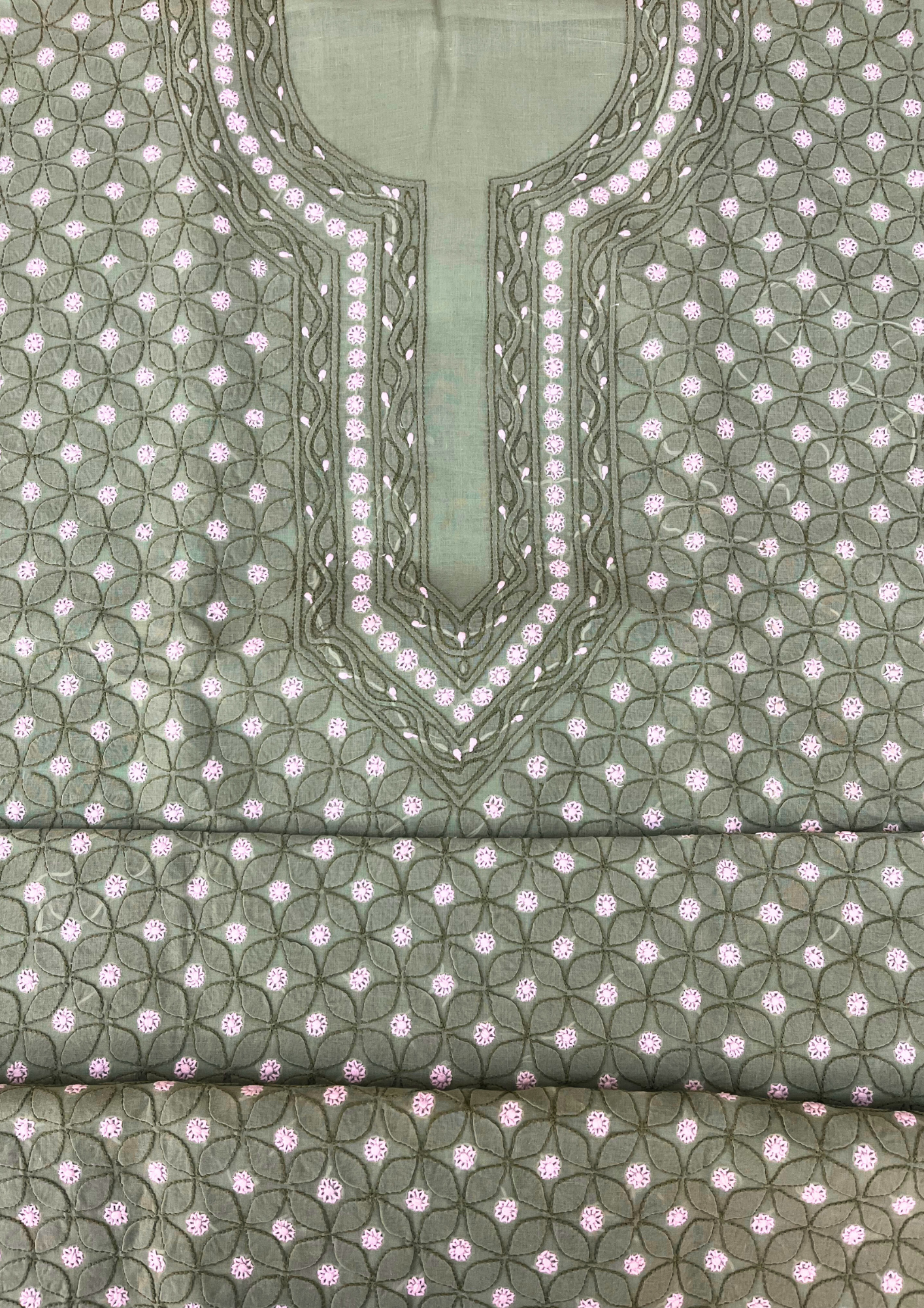 Cotton Chikankari Unstitched Suit - Sea Green
