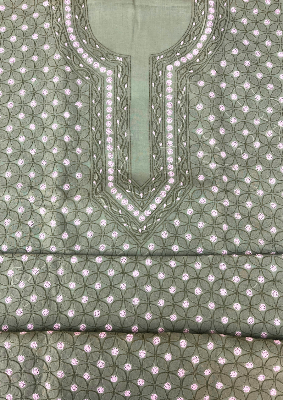 Cotton Chikankari Unstitched Suit - Sea Green