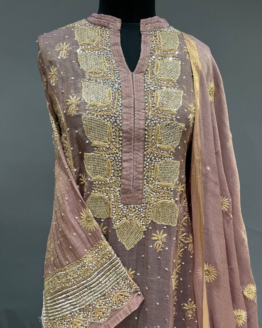 Tissue Chikankari Semistitch 2pc Anarkali - Muted Terracotta