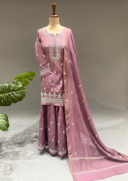 Chikankari Mul Chanderi Sharara Set - Mellow Mauve