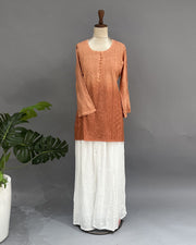 Muslin Chikankari Short Kurti - Rust Orange