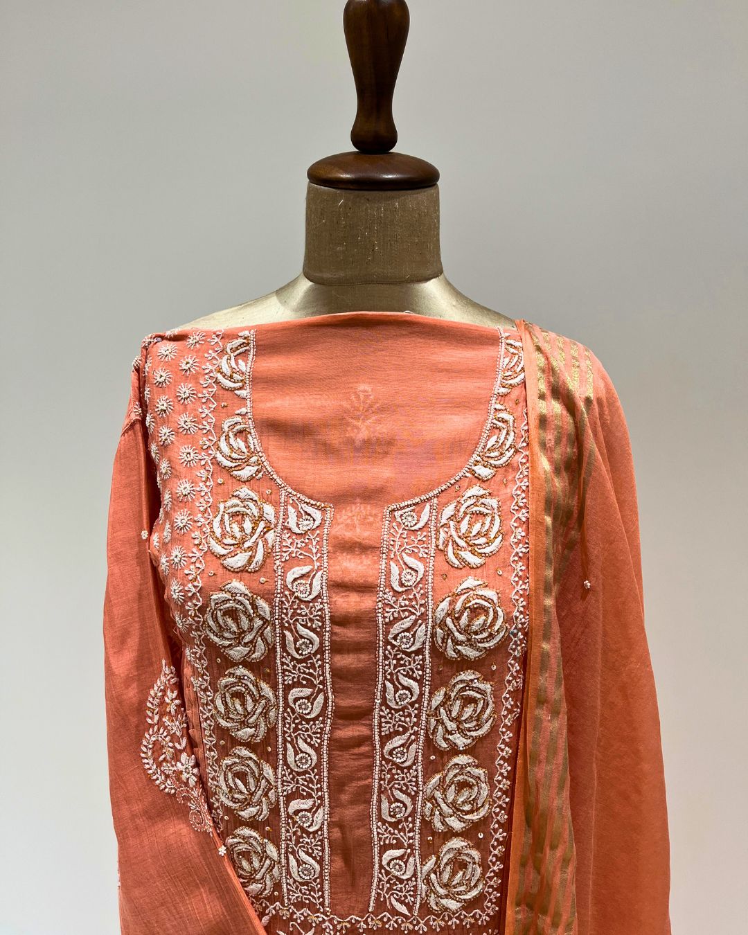 Mul Chikankari Unstitched 2pc Suit - Melon Orange