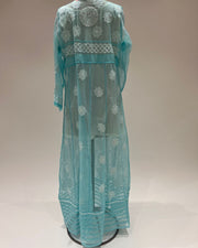 Georgette Anarkali Chikankari Kurta- Deep Sky Blue