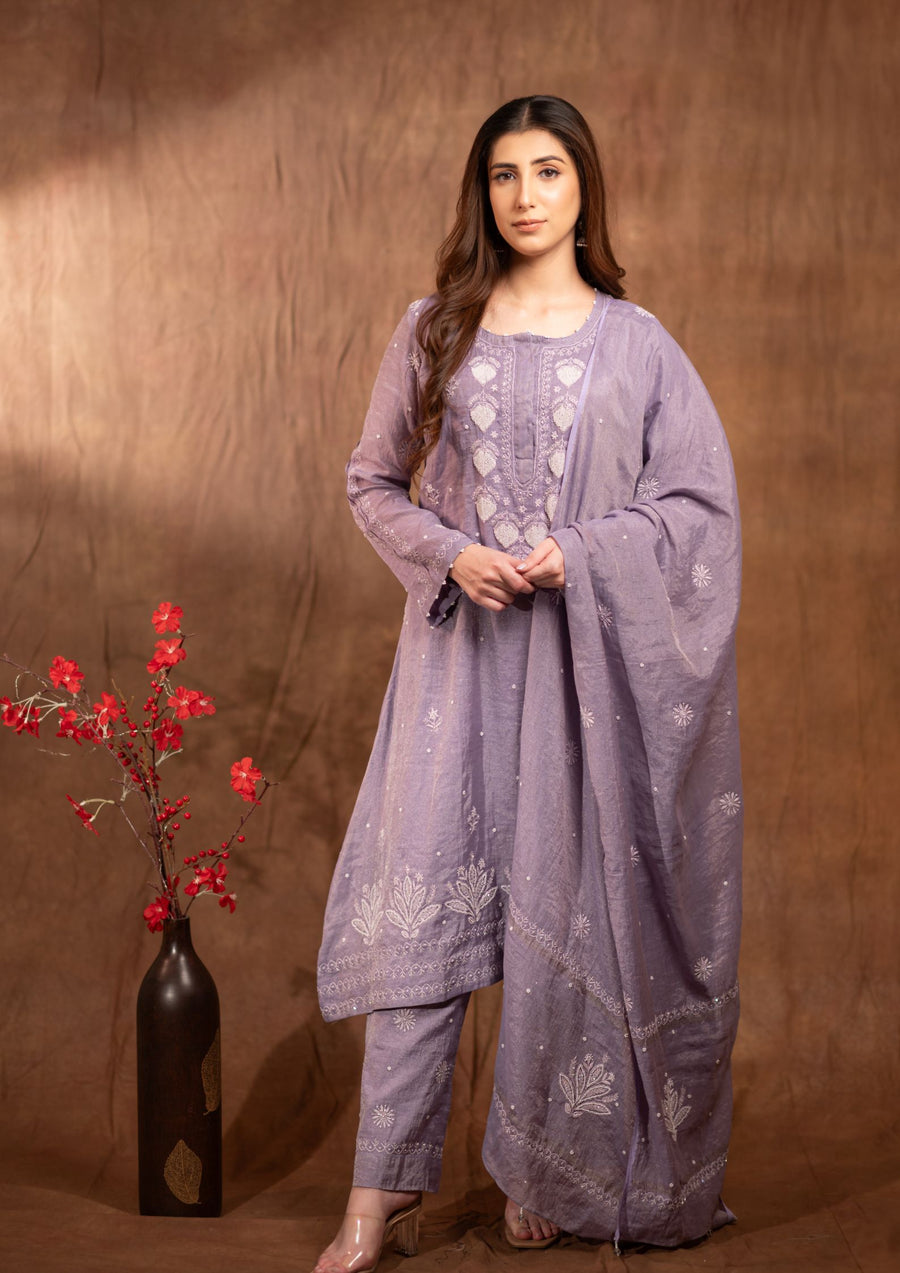 Tissue Chanderi Chikankari Suit - sc2424242