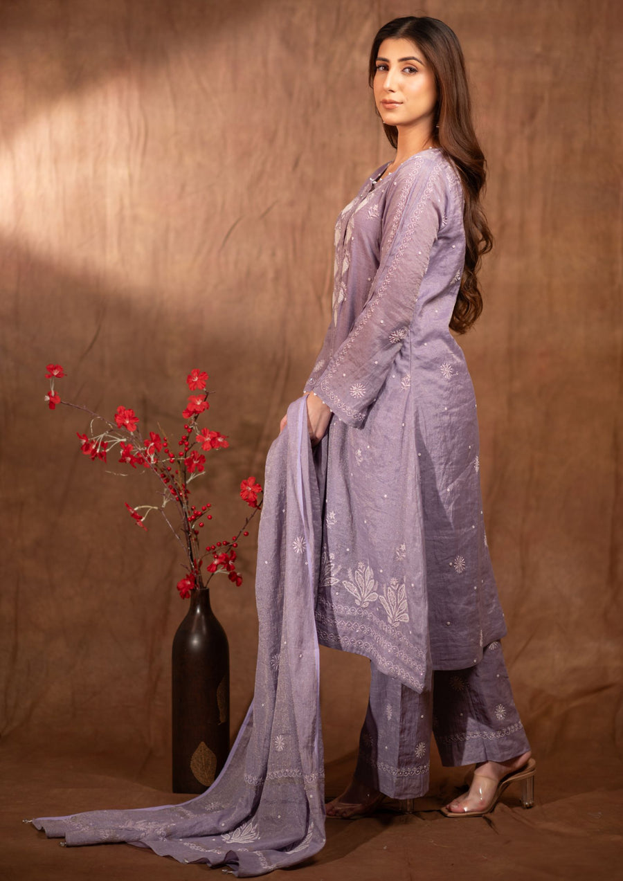 Tissue Chanderi Chikankari Suit - sc2424242