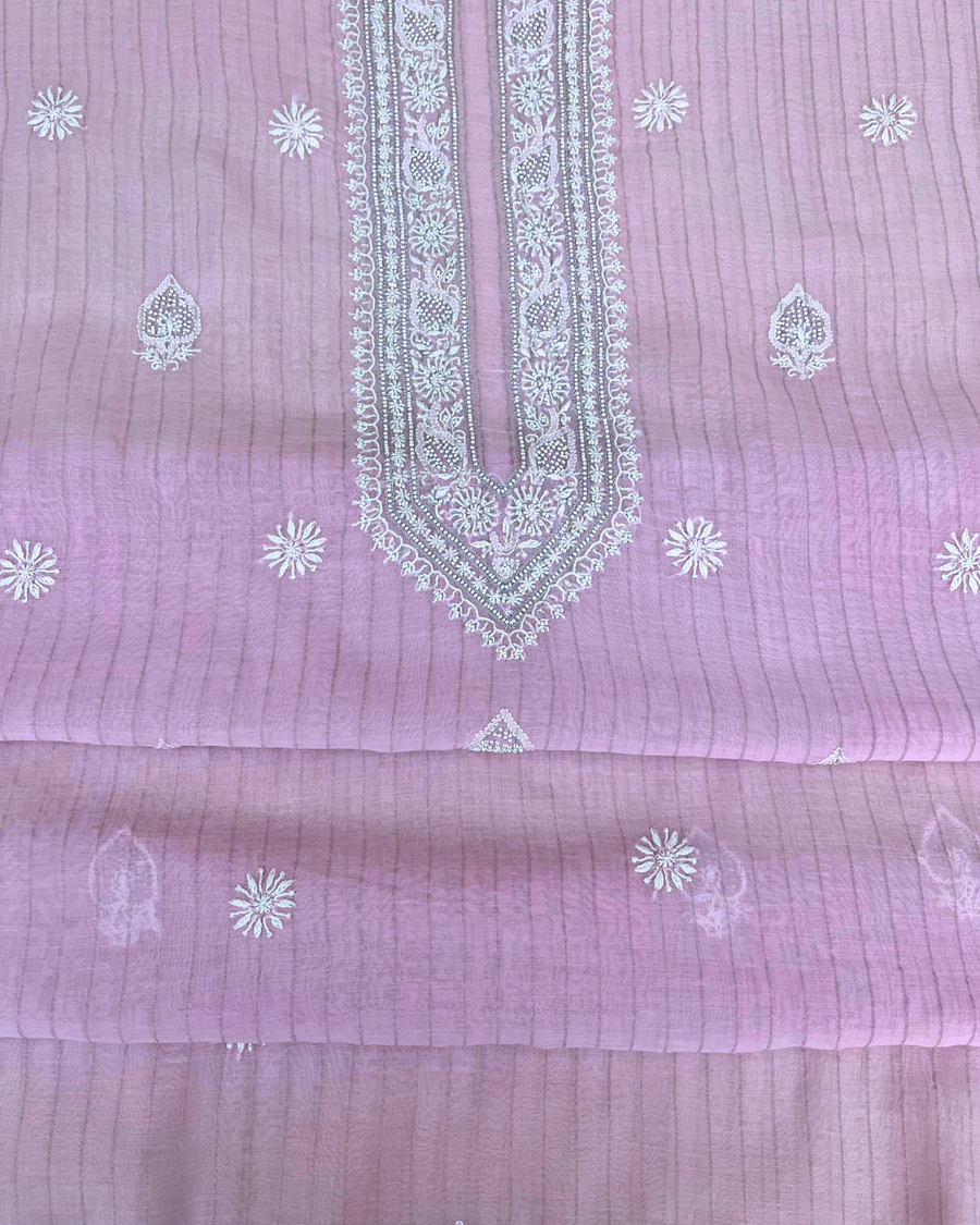 Mul Chanderi Chikankari Unstitched Mens Kurta - Lilac