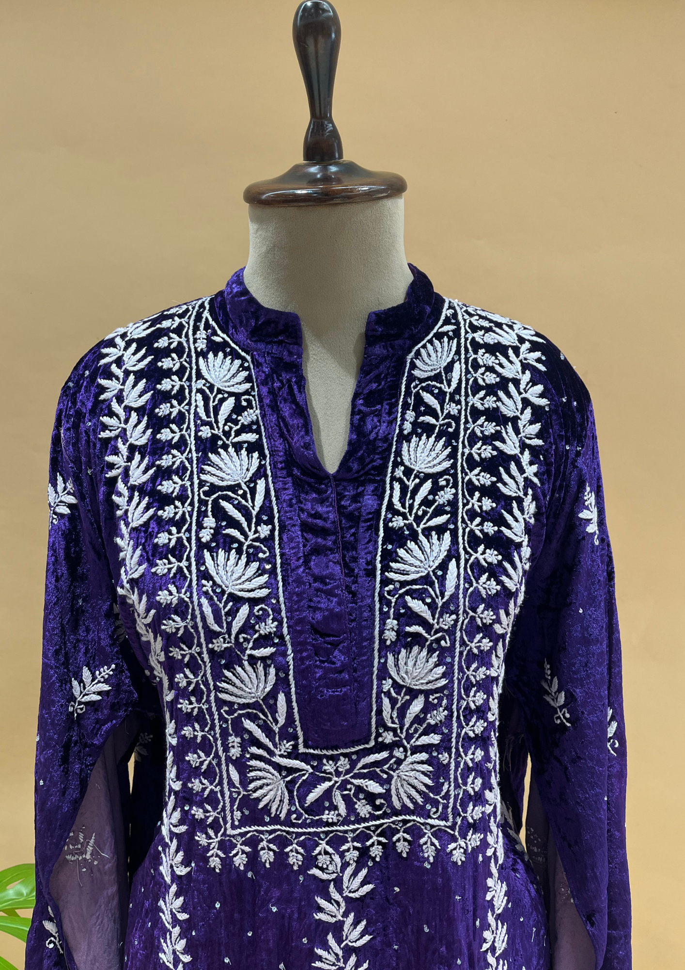 Velvet Chikankari Semistitched Palazzo Set - Purple