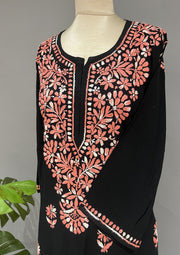 Rayon Chikankari Kurti - Black & Pink