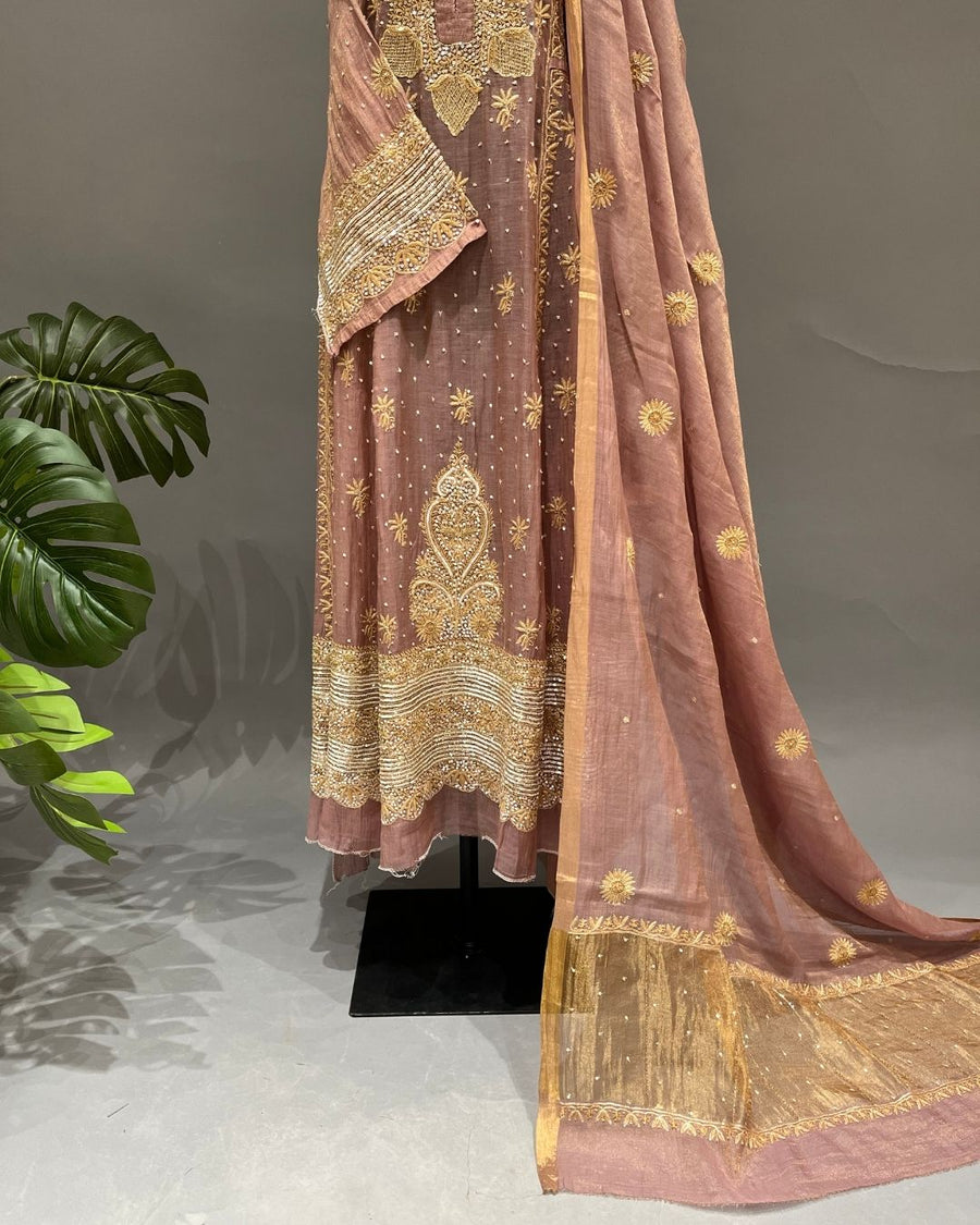 Tissue Chikankari Semistitch 2pc Anarkali - Muted Terracotta