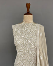 Pure Georgette Chikankari Unstitched 2pc Suit - Gris Pastel
