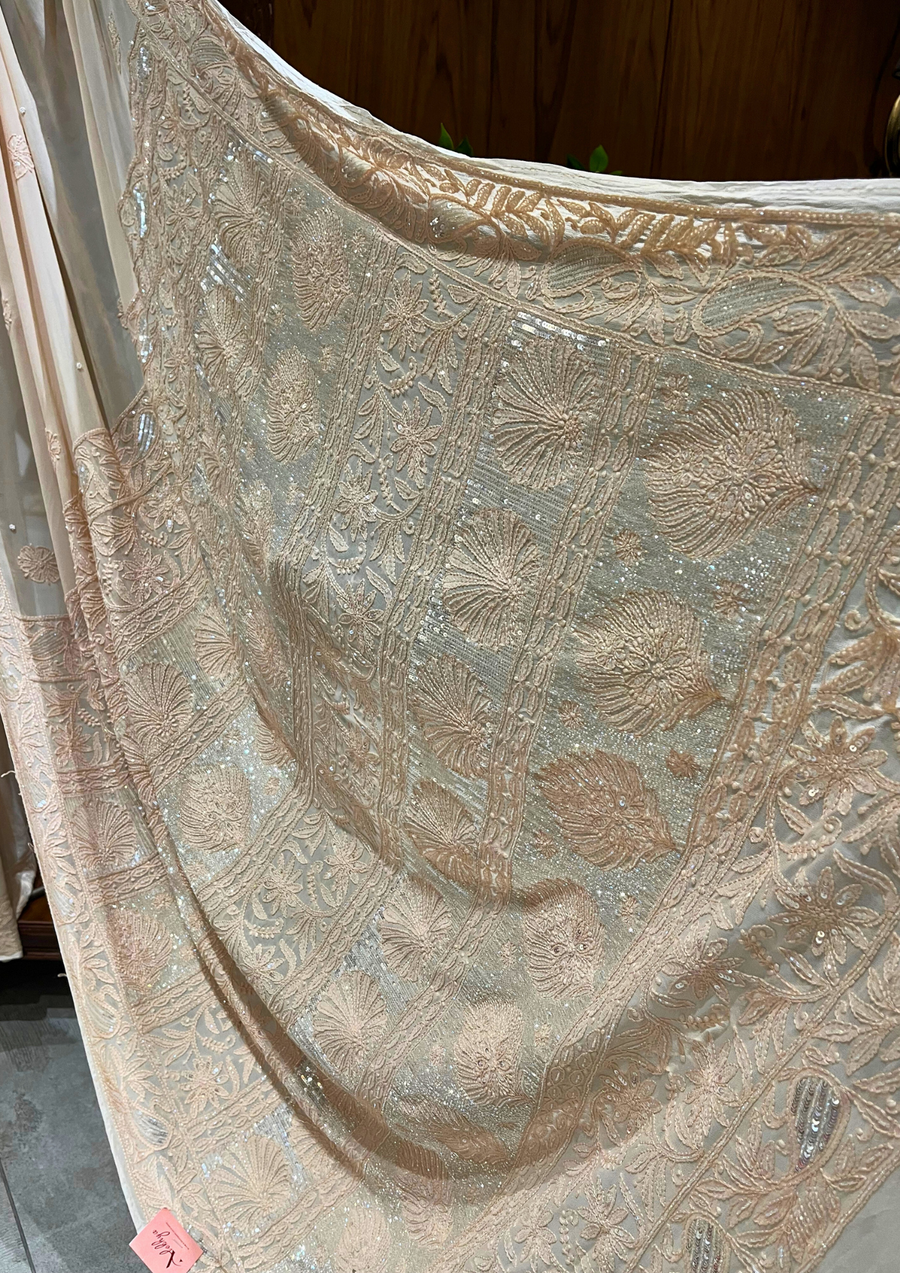 Chikankari Viscose saree - Beige