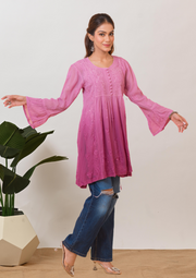 Georgette Chikankari Short Kurta - Ombre Purple