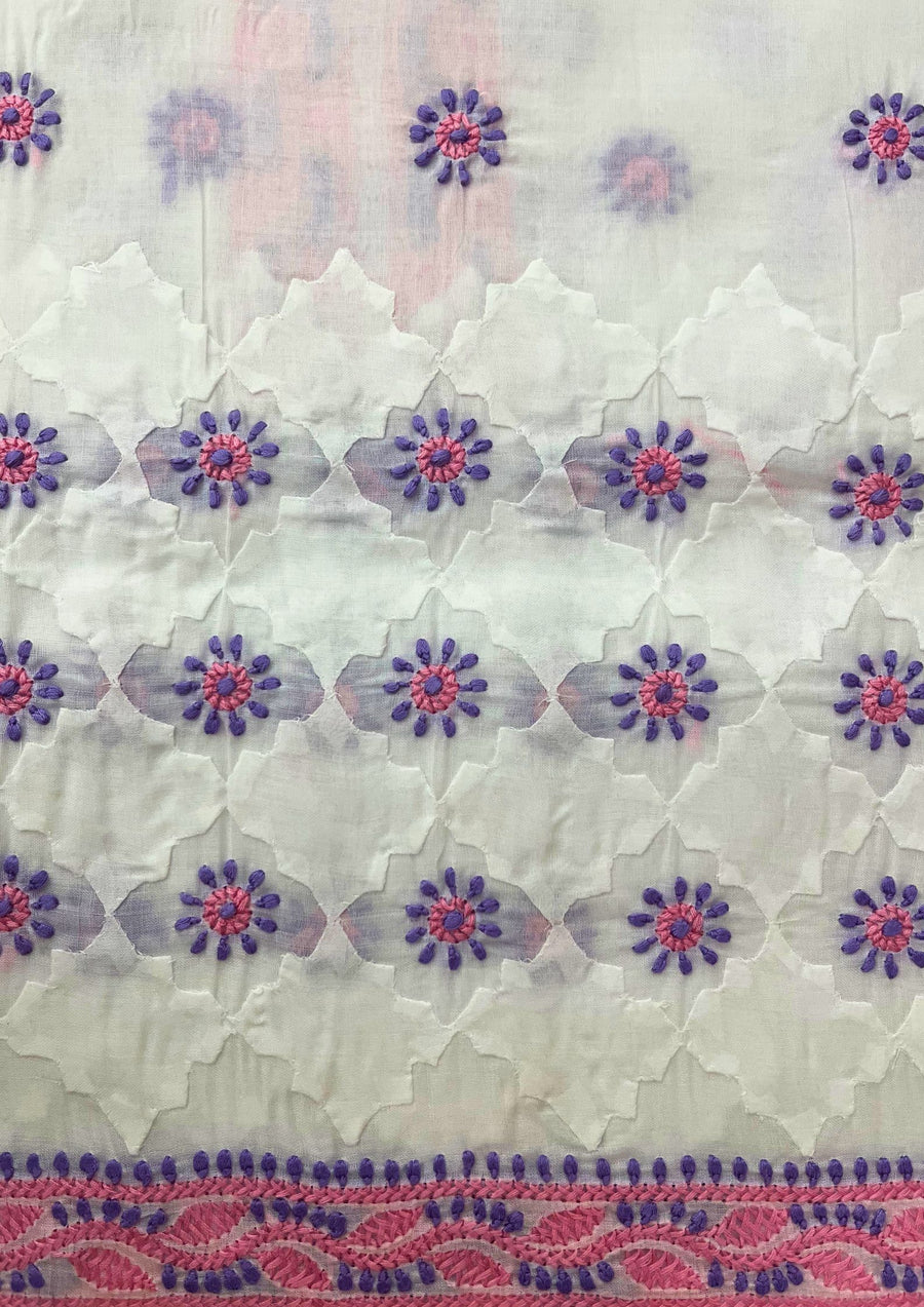 Cotton Chikankari Unstitched Suit - pink and purple
