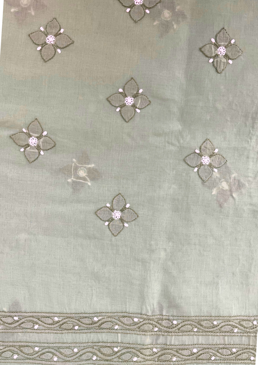 Cotton Chikankari Unstitched Suit - Sea Green