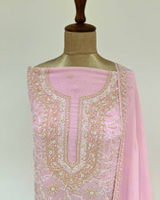 Pure Georgette Chikankari Unstitched 2pc Suit - Bubblegum Pink