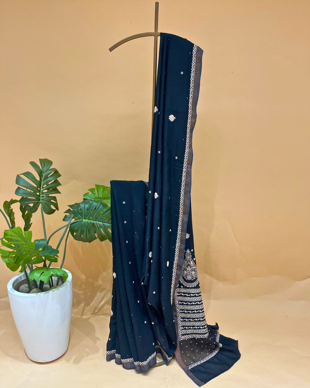 Chikankari Munga Silk Saree - Black