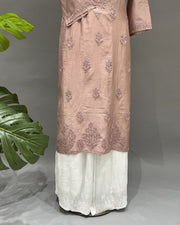 Chanderi Chikankari Long Kurti - Apricot