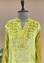 Velvet Chikankari Semistitched Co-ord Set - Sunshine Yellow